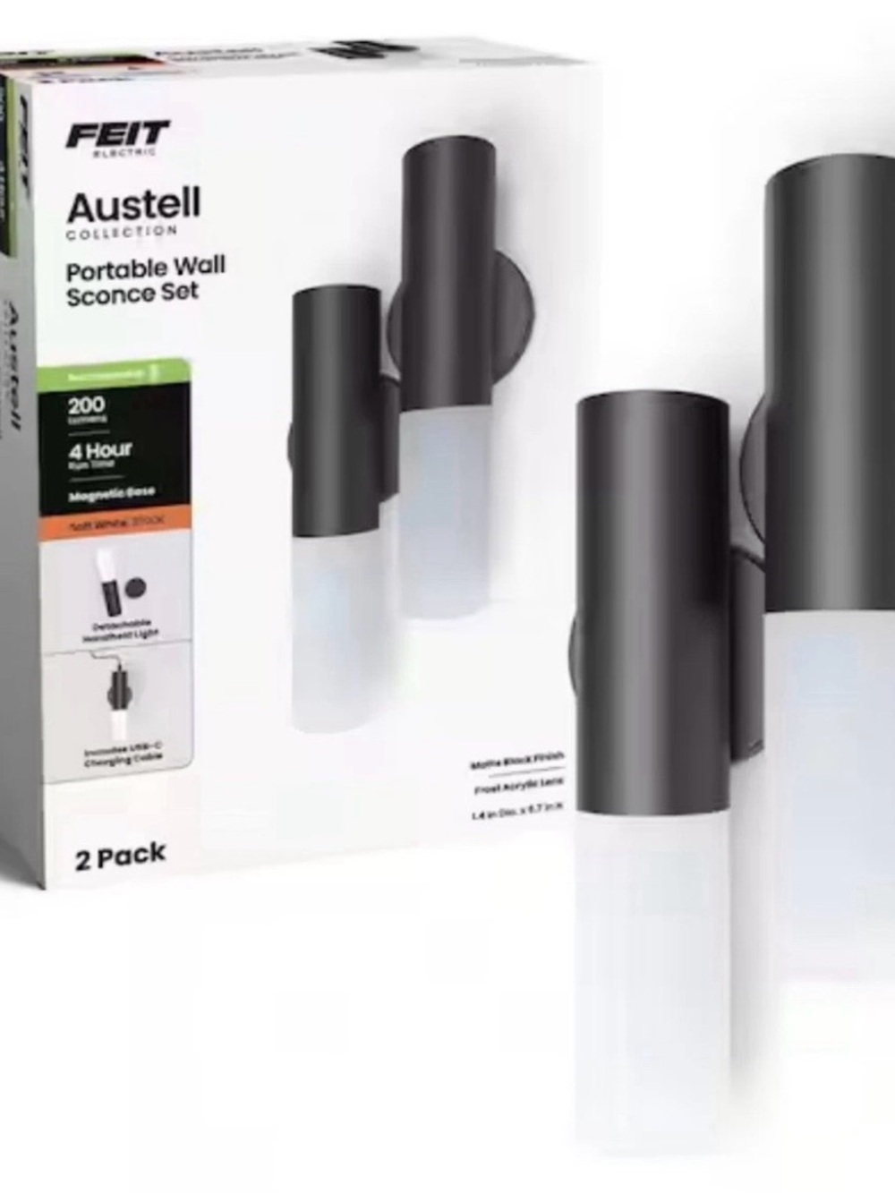 FEIT Austell Portable Wall Sconce Set Matte Black and White (2 Pack)